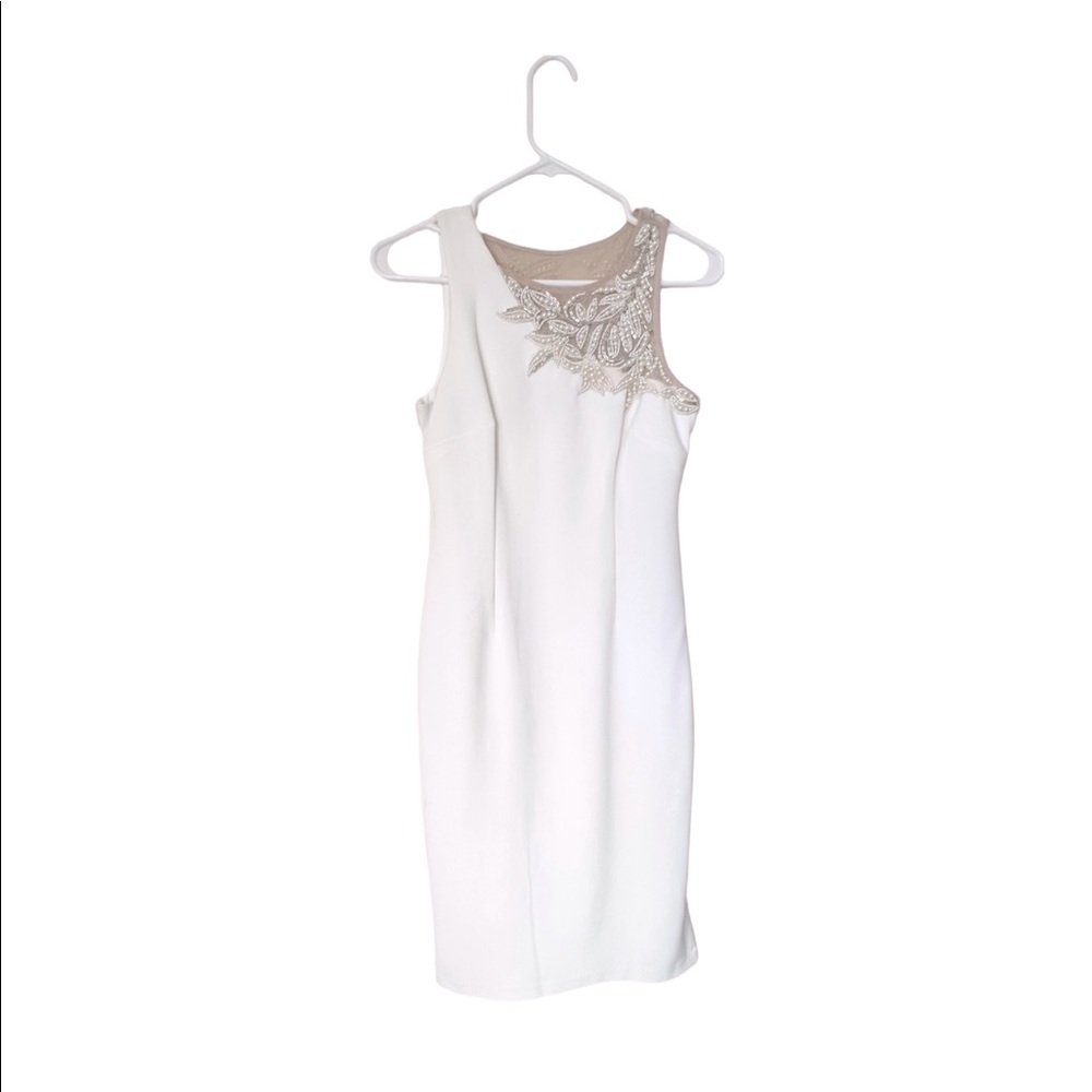 Aidan Mattox White Asymmetric Embellished Cocktail Dress Size 0 MSRP $330